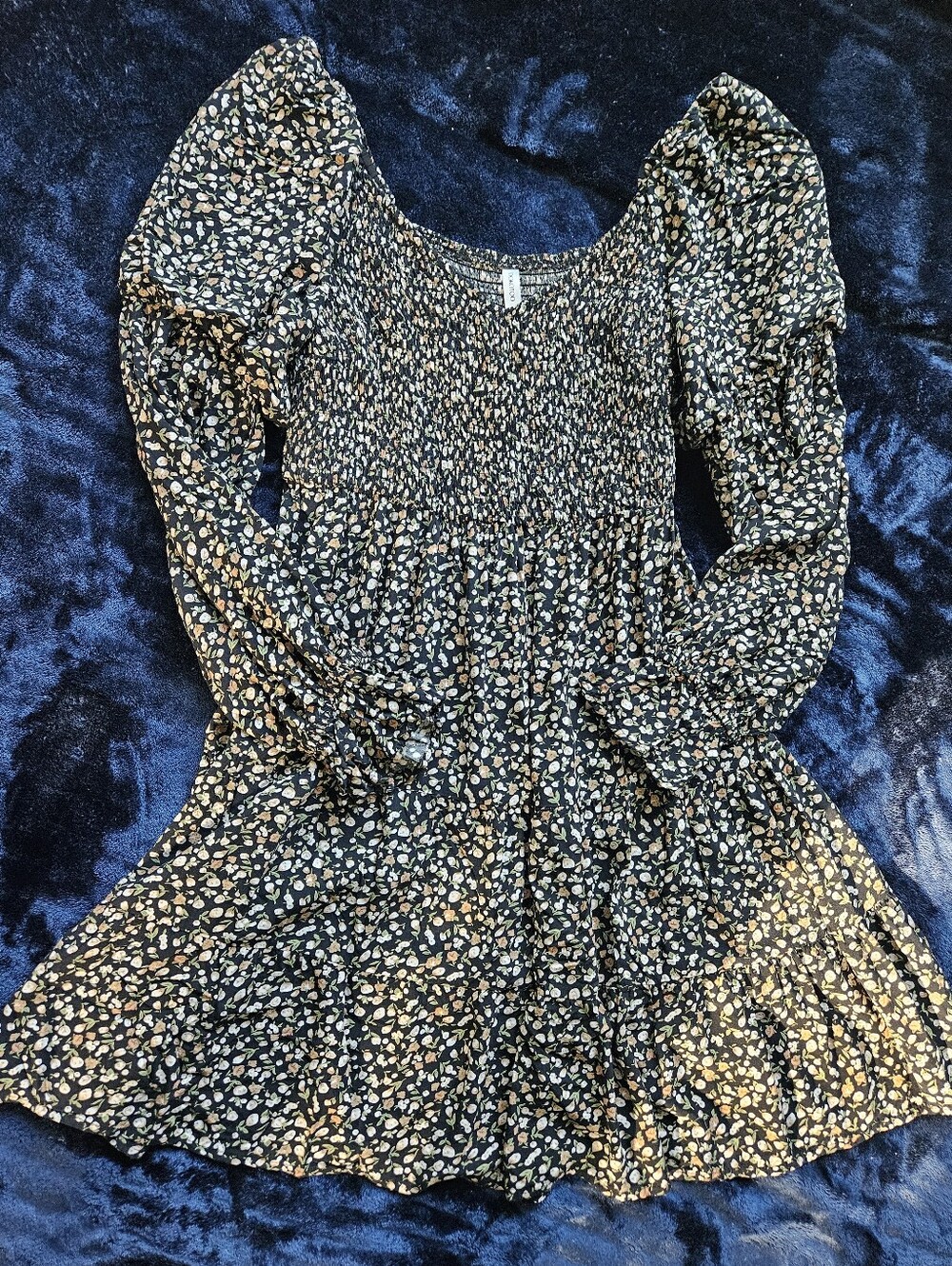 Dokotoo Smocked Long Sleeve Floral Mini Dress